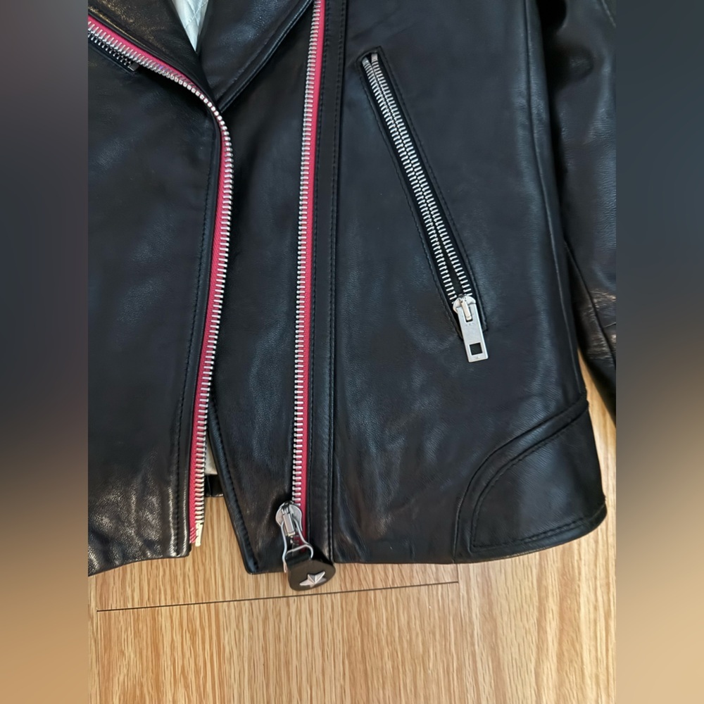Rag & Bone Griffin Black Leather Moto Jacket with Pink/Red Trim Size 0 NWOT - Picture 5 of 9